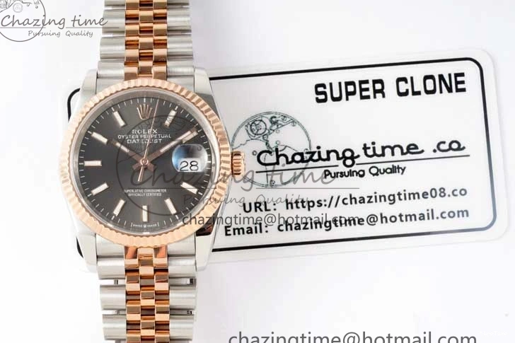 MiroTime 0504 DateJust 36 SS RG DIWF 1:1 Best Edition 904L Steel Gray Stick Dial on Jubilee Bracelet SA Original 2321